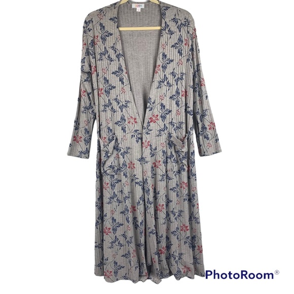 LuLaRoe Sarah Cardigan Open Front Long Duster Gray Blue Red Size Small NWT USA - Picture 1 of 6